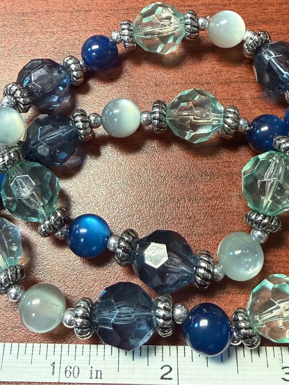Two (2) Faceted Blue & Aqua Beaded Stretch Bracelets